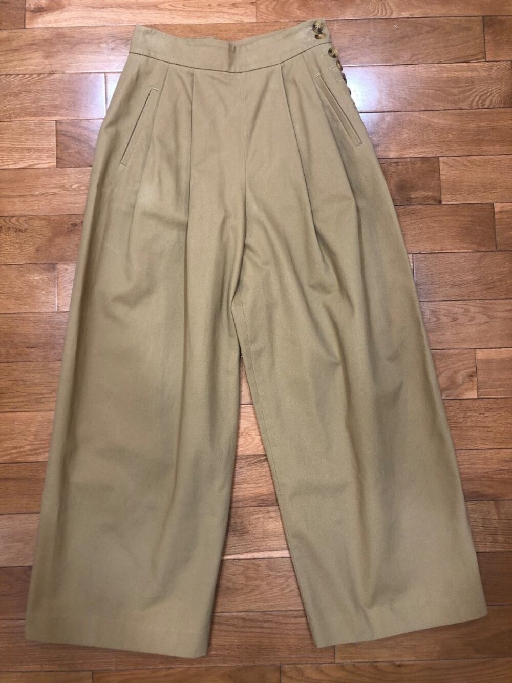 Zara Woman High Rise Pleat Front Wide Leg Cropped Pants Light Brown Boho Size XS